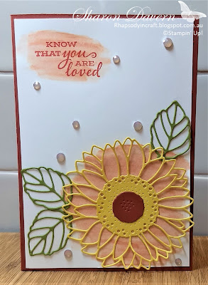 rhapsodyincraft, Stampin' Up!, 2020-21 Annual Catalogue, Friendship card, Cajun Craze, watercolour pencils, Celebrate Sunflowers, Sunflowers,