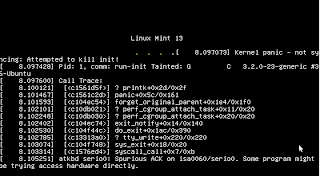 Linux Mint 13 mate startup error screen shot at virtual box