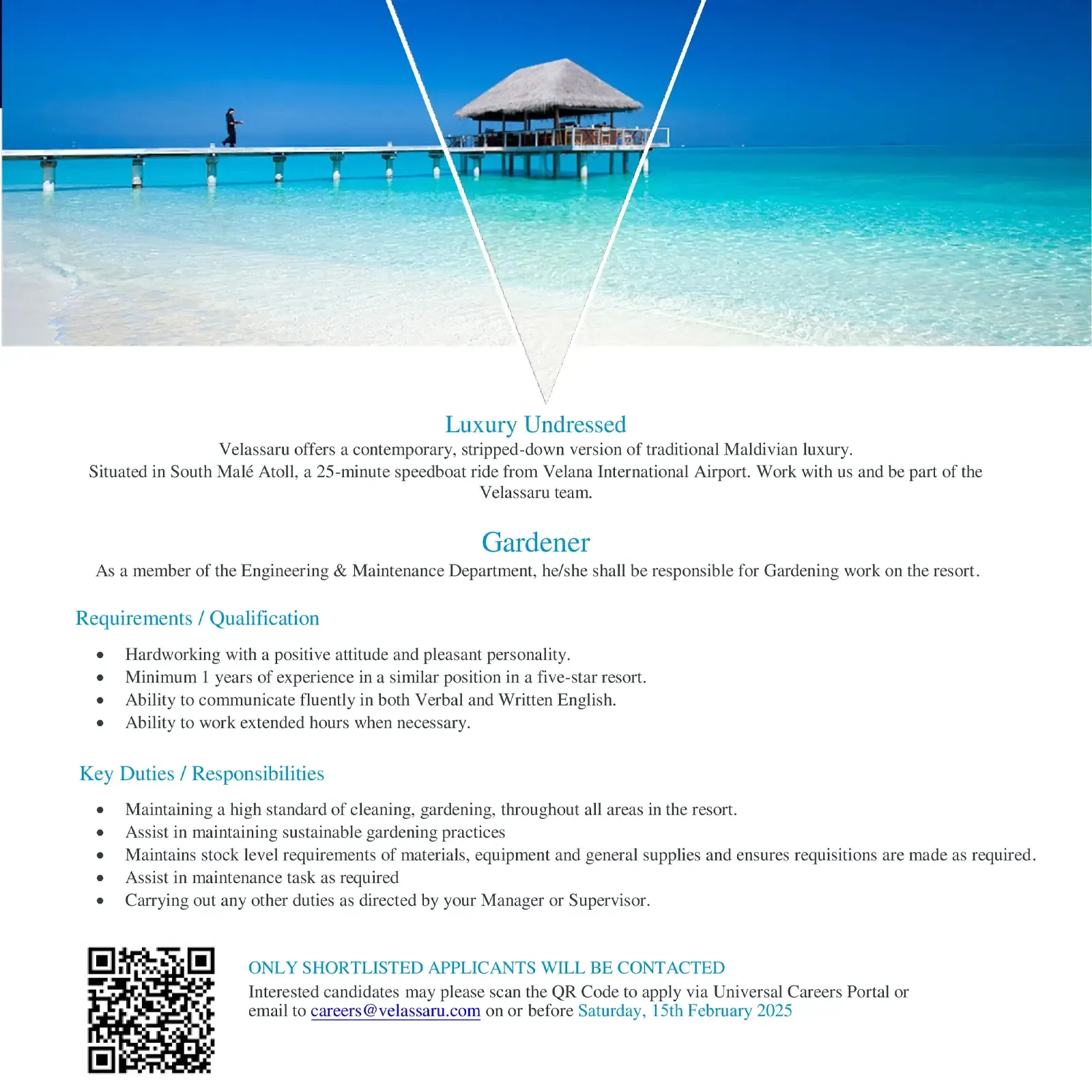 image of Gardener Job Vacancy at Velassaru Maldives job advert