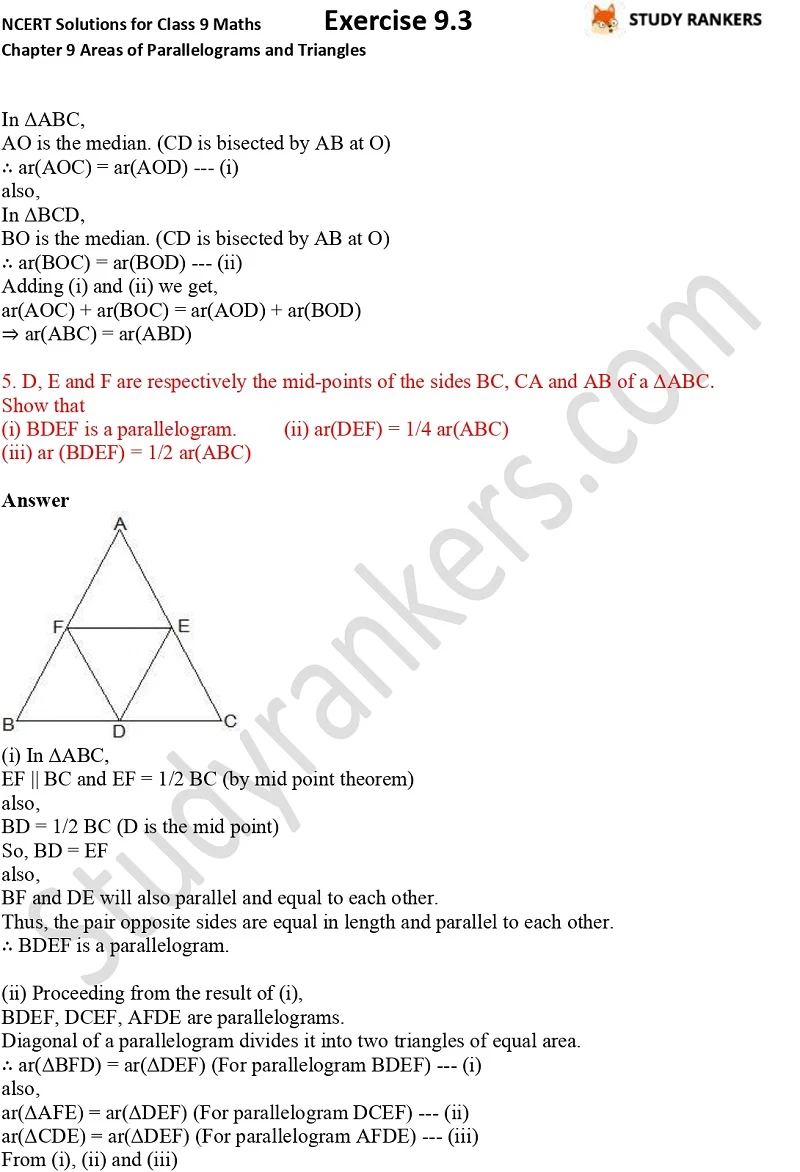 NCERT Solutions for Class 9 Maths Chapter 9 Areas of Parallelograms and Triangles Exercise 9.3 Part 3