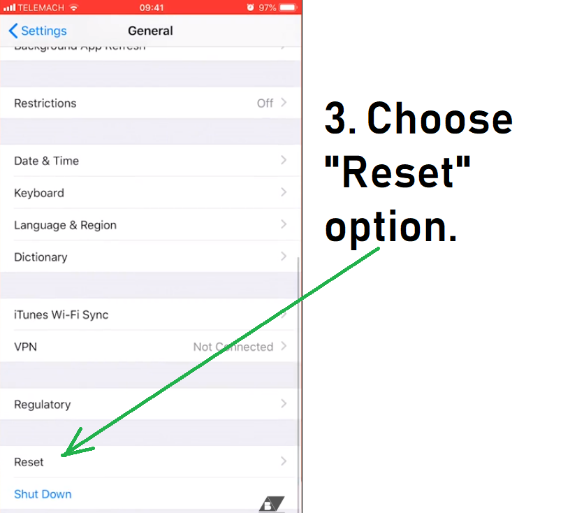 Choose "Reset" option.