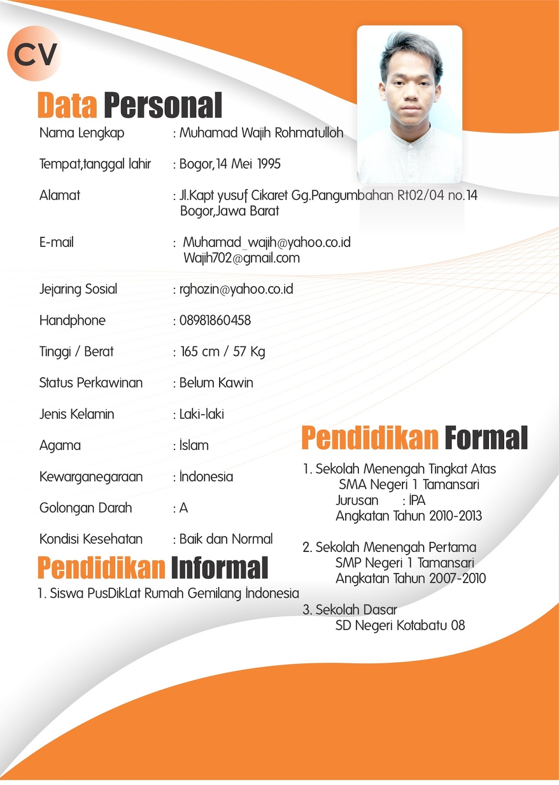 Contoh Surat Curriculum Vitae Bahasa Indonesia Inggris - cv nabila