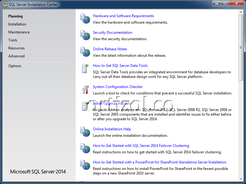 Ventana SQL Server Installation Center