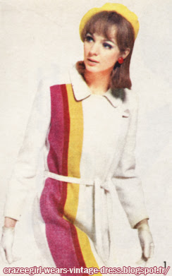 Dress and coat , color block, 1966 Basta 60s 1960 mod stripe striped
