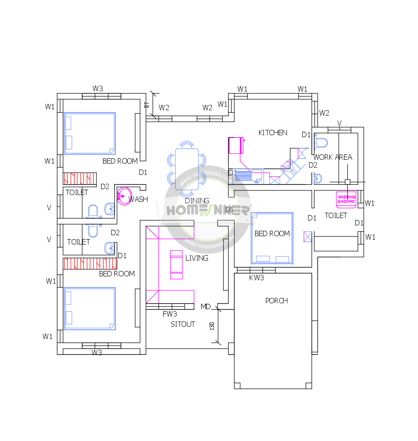 Free House  plan  layout 1200  sq  ft  3 Bedroom 3 Bath Free 
