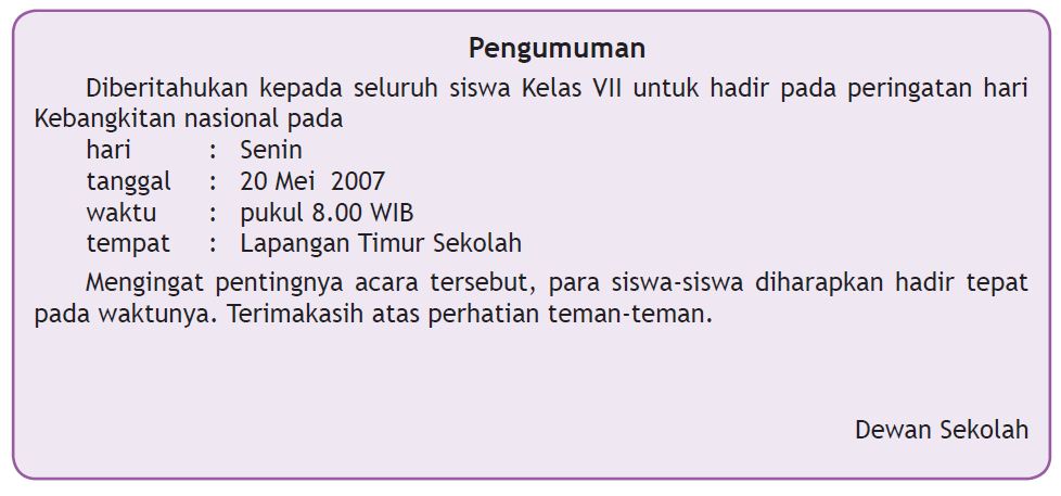 Contoh teks Pengumuman Terlengkap