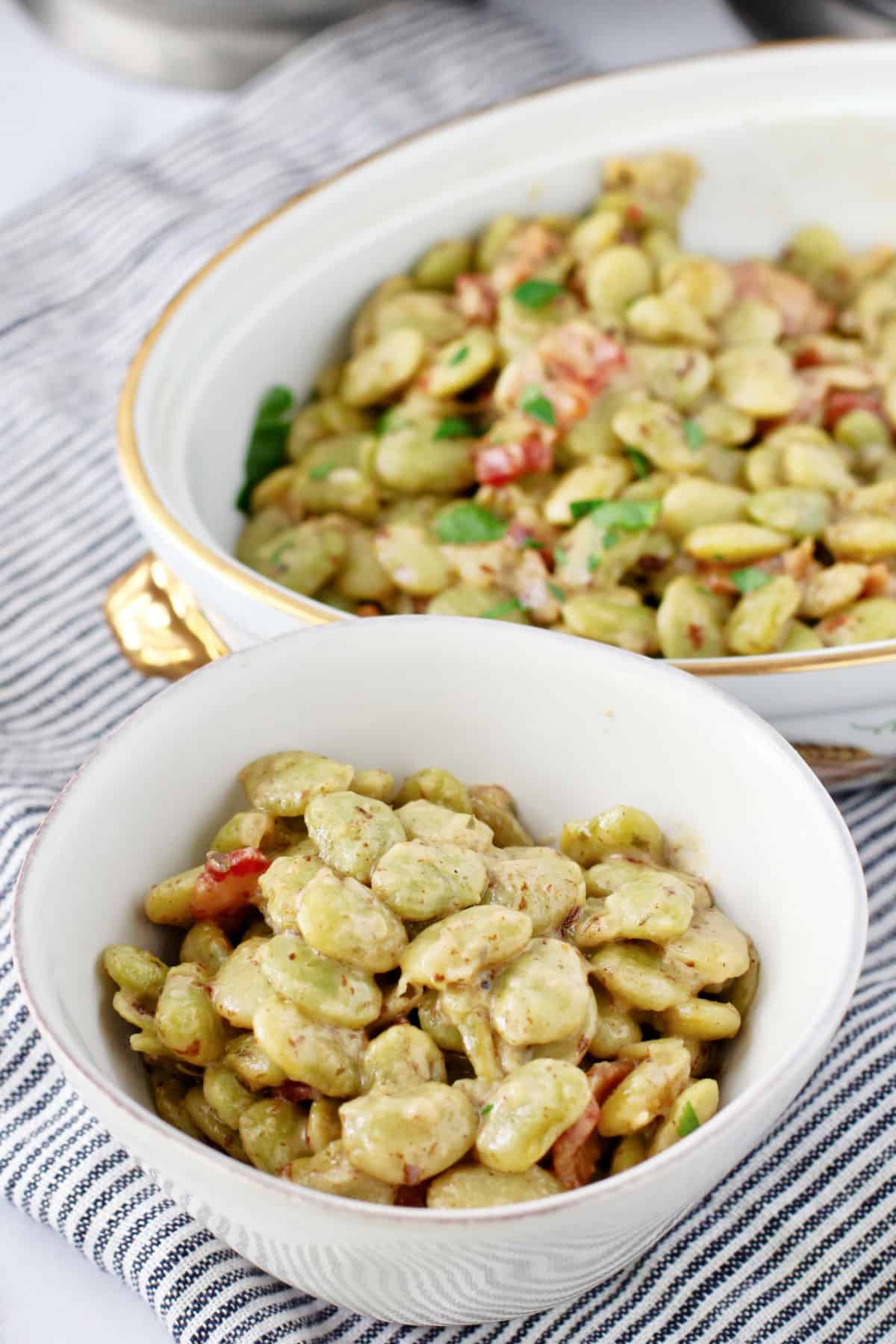 Creamed Lima Beans with Bacon Serving in a bowl.