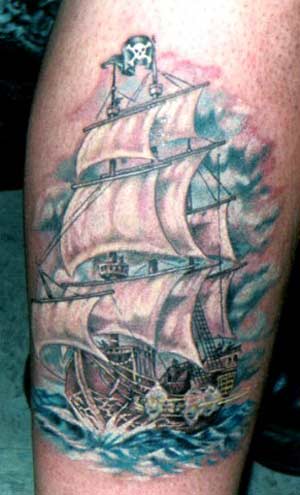 Old pirate ship tattoo.