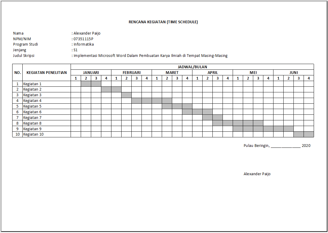 Membuat Lembar Rencana Kegiatan (Time Schedule) Penelitian Skripsi Menggunakan Excel - Tutup Kurung
