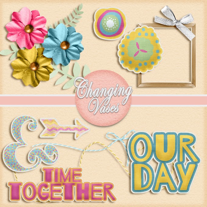Free Digital Scrapbook Kit Our Day with Journal Cards. Elements, Papers, and a Bonus Layout Cluster