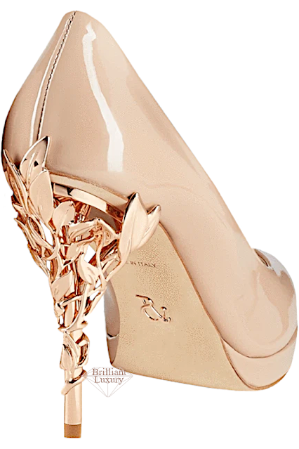♦Ralph & Russo nude patent leather Eden platform heels with rose gold leaves #ralphrusso #shoes #brilliantluxury