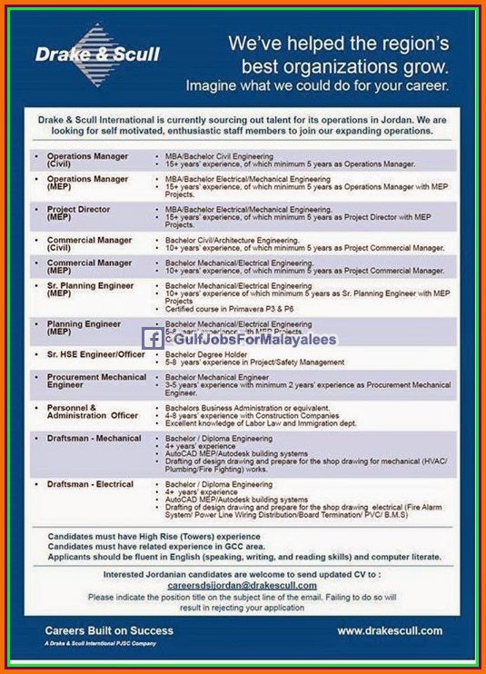 Drake & Scull Job Vacancies for Jordan