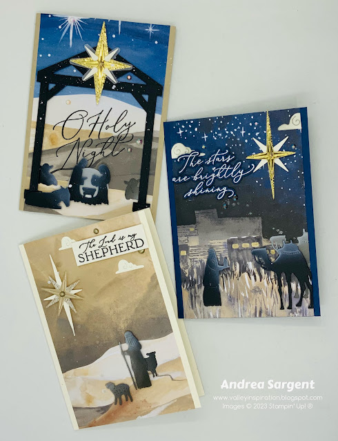 Create simple Christmas cards with the O Holy Night suite by Stampin’ Up! featuring Night Divine and Stars at Night bundles.