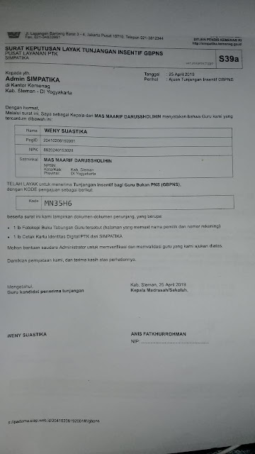 Contoh Surat Keputusan Layak Tunjangan Insentif GBPNS