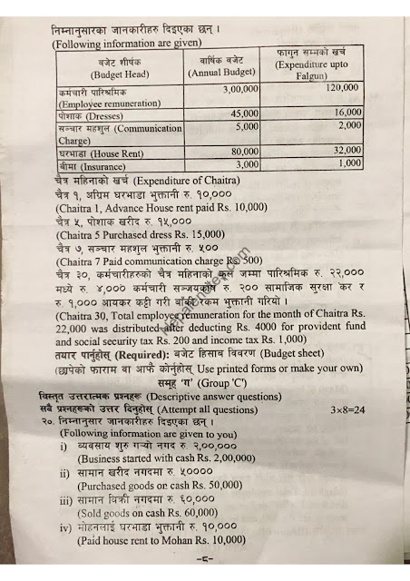 Class 11 Accounting Question Paper 2079 - 2022