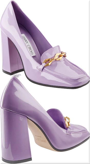 ♦Wisteria purple Jimmy Choo Tilda 100 soft patent leather loafers with chain embellishment #jimmychoo #shoes #purple #brilliantluxury