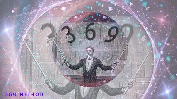 The great scientist Nikola Tesla holds two sticks in his two hands. He attempts to explain 369.