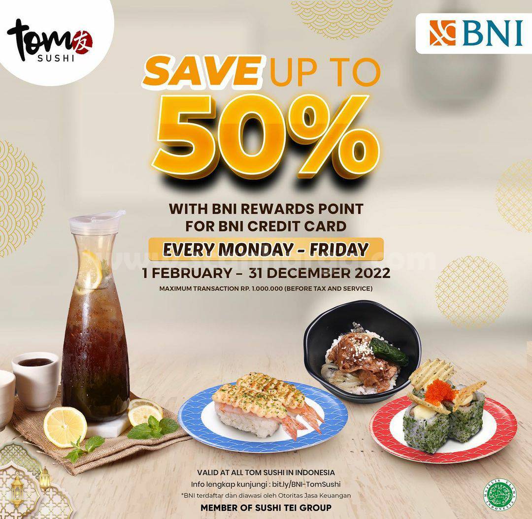 Promo TOM SUSHI Diskon 50% dengan Kartu Kredit BNI