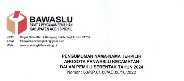 Daftar Nama Peserta Yang Lulus Panwascam Aceh Singkil