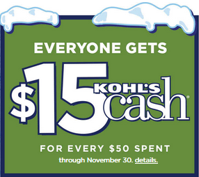 $15 Free Kohls cash coupon code Black Friday 2014