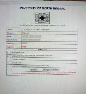 UNIVERSITY OF NORTH BENGAL (LL.B 3 YEARS & 5 YEARS) LLB Examination Form 2018