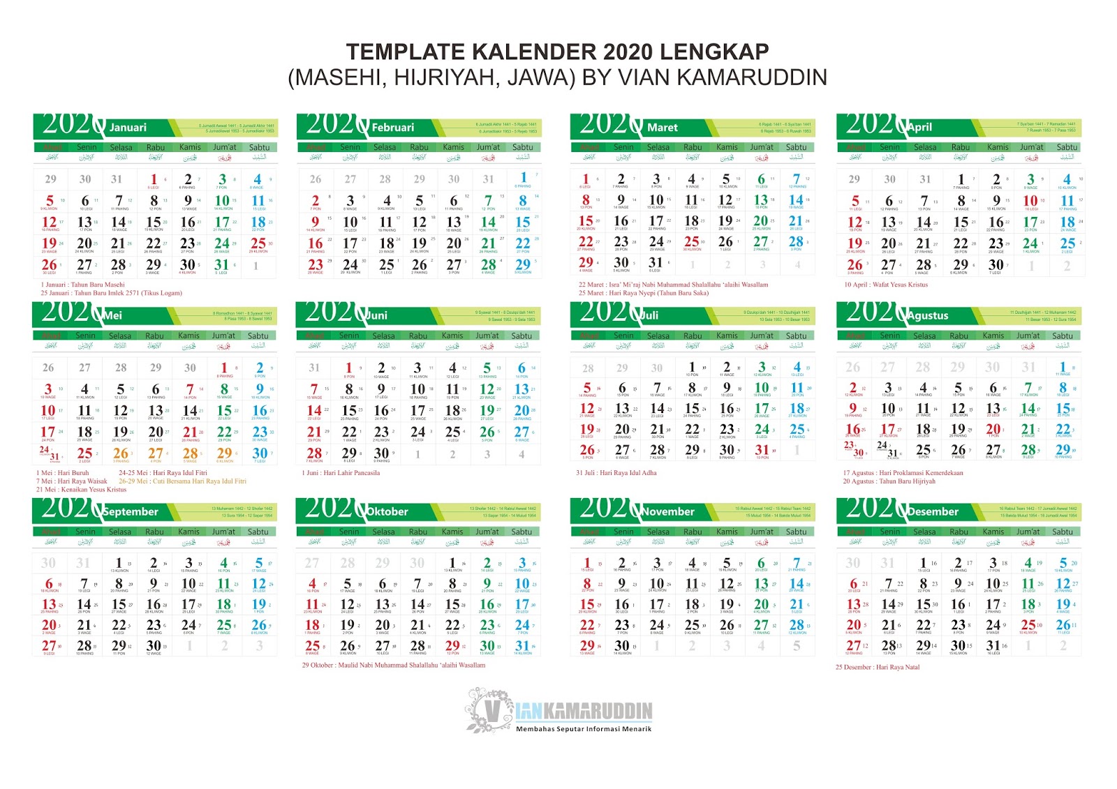  Kalender  Indonesia Tahun 2021 CDR  JPG PDF Masehi Hijriyah 