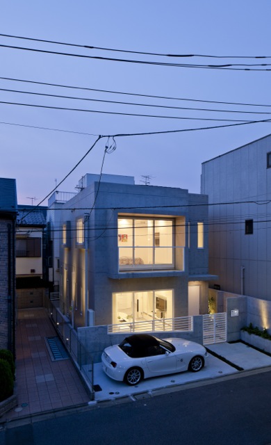 Modern home in Japan as seen at sunset 