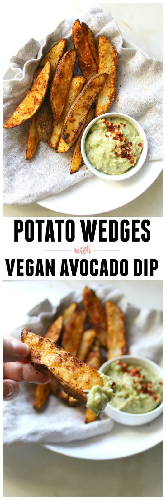 These Potato Wedges with Vegan Avocado Dip are the perfect snack for two or meal for one. Lightly oiled and baked keeps these low fat.