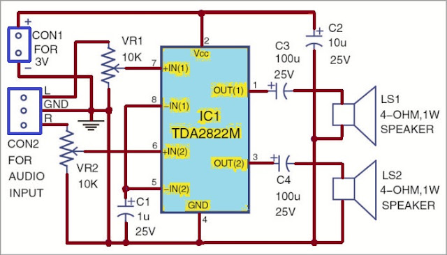 Here is image for TDA2822M audio amplifier