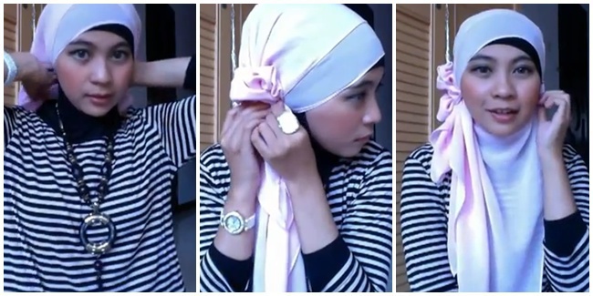 ILMU PENGETAHUAN LENGKAP tutorial memakai jilbab motif garis 