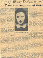 Newspaper article relating Joan Mayer Stern's experience during the attack on Pearl Harbor