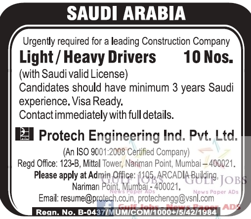 Leading construction co Saudi Arabia Jobs