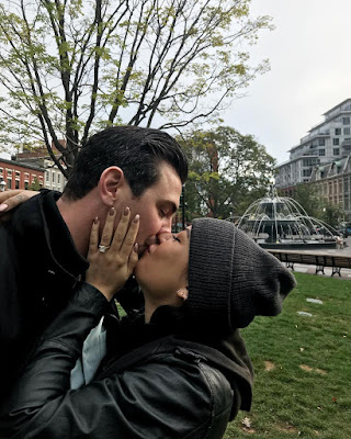 Actress Janel Parrish engaged to Chris Long after perfect Toronto, Canada park proposal with cushion diamond ring
