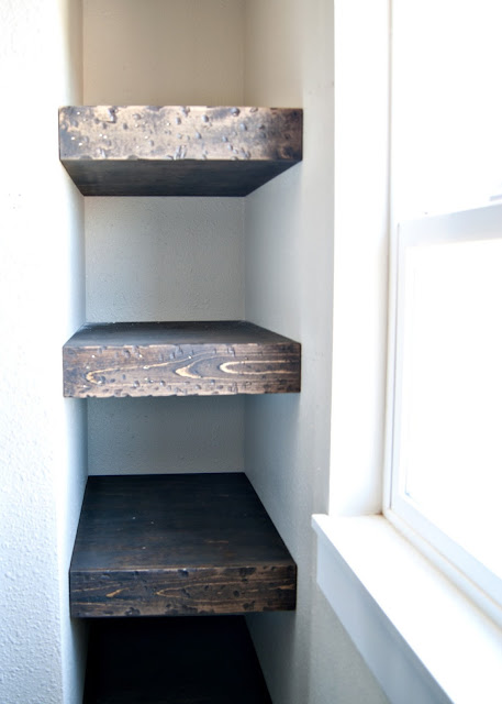 DIY Floating Chunky Wood Shelves in a bathroom - AFTER