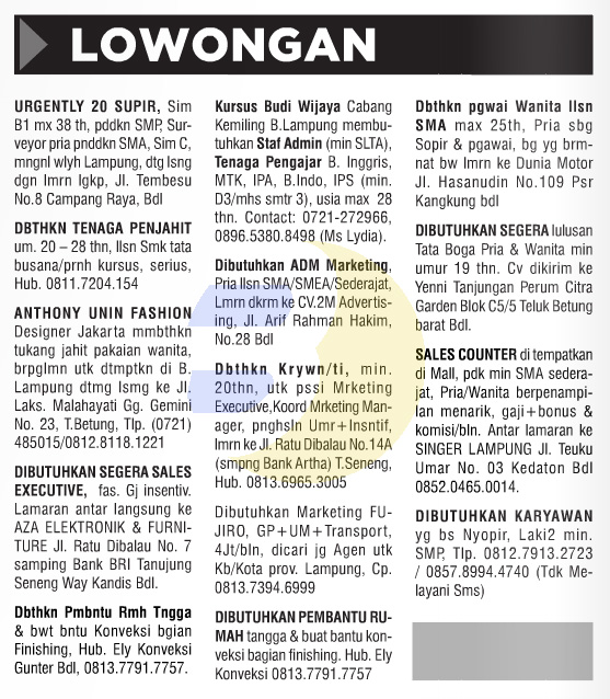Lowongan Kerja Baris Lampung Post 26 September 2015 