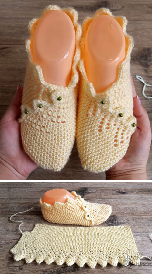 Slippers With Border -  Free Knitting Pattern