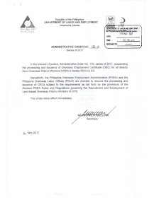 A number of OFWs and employers abroad were shocked when a complete suspension on the deployment and application of "Direct Hiring" for OFWs was announced last April 25, 2017. This was effected by the complete stopping of OEC issuance for all Directly-Hired OFWs.  The reason for the ban was the discovery of a money-making scheme within the POEA where employees within the agency are abusing the strict rules on Dirict Hiring to gain ill-gotten money. It was discovered that anyone abroad can "directly hire" a Filipino and bypassing the POEA 2016 Revised Rules and Regulation on the Recruitment and Deployment of OFWs. In exchange for P15,000 to P17,000, these insiders can provide the necessary clearances to "directly hire" Filipinos to work abroad, even without the requirements for exemption to the Direct Hire Ban.  For a time being, the matter was being investigated and the authorities were trying to discover those involved in the scam. However, hundreds, if not thousand, of OFWs who were scheduled to leave were left in limbo as they could not leave the country until the ban has been lifted. Similarly, those who were scheduled to go on vacation to the Philippines decided to reschedule or even cancel their vacation for fear that they may not be able to go back to work. The GOOD NEWS is that Labor Secretary Silvestre Bello III has LIFTED THE SUSPENSION ON DIRECT HIRING! During the China Belt and Road Initiative Summit in Beijing, PCCO ASec. Margaux Uson interviewed Sec. Bello and inquired about the ban on direct hiring. Sec. Bello responded saying that he left a memorandum (dated May 16, 2017) lifting the suspension on direct hiring effective IMMEDIATELY. Direct-hire OFWs are still required to get OECs from POEA, but only until this process is removed, which was also announced by Secretary Bello. See No more OEC!  The reason for lifting the suspension is simple. Sec. Bello explained that the investigation is finished and they already know those who were involved in the scam. He also promised a reorganization in the agency, and reiterated that the purpose of the ban was to protect Filipino workers.