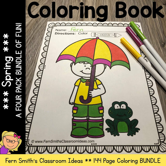 Four Pack Bundle of Fun Spring Coloring Book Pages #FernSmithsClassroomIdeas