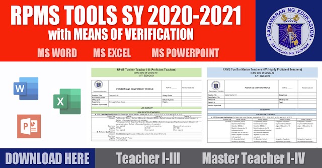 RPMS Tools for Teacher I-III and Master Teacher I-IV with MEANS OF VERIFICATION in MS Word, MS Excel and MS PowerPoint