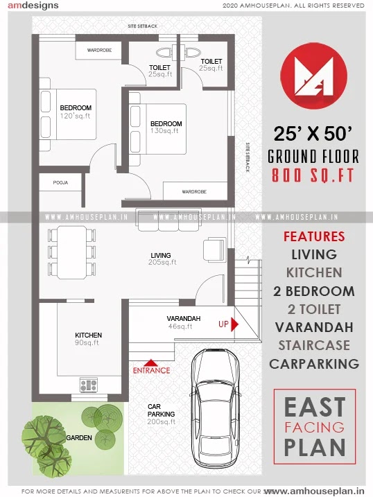 25 x 50 ground floor house plan with car parking