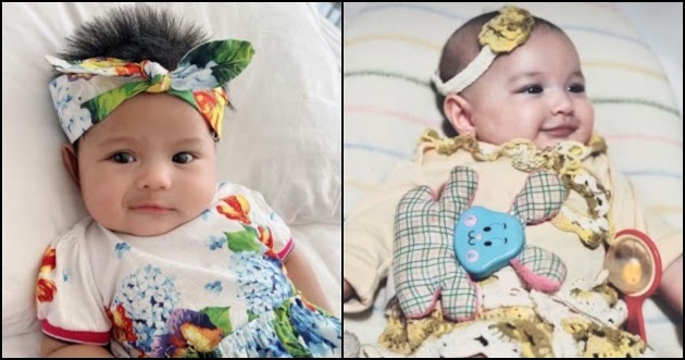 Rambut Lebat vs Kepala Botak, ini Adu Gaya Ameena dan Baby Djiwa yang Lahir Bareng