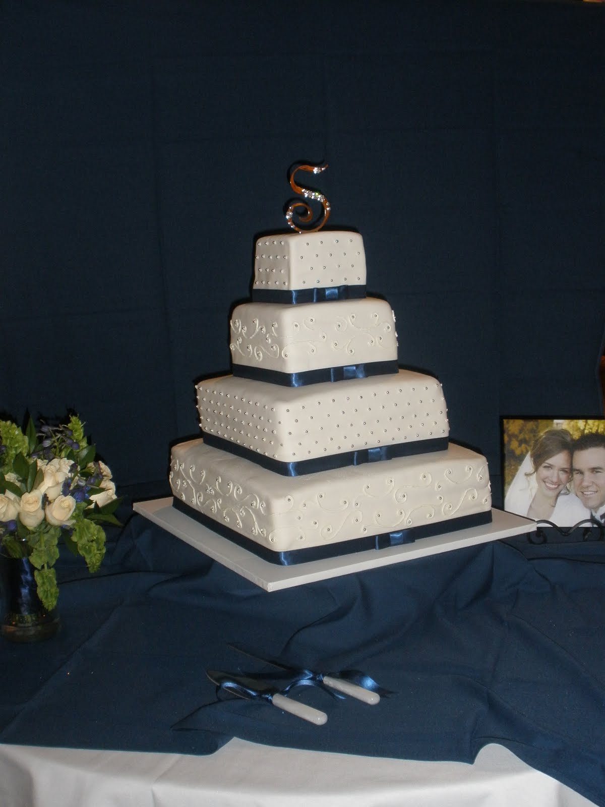 Silver & Blue Wedding Cake