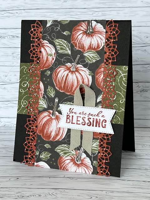 Pumpkin-themed Fall Greeting card using Stampin' Up! Hello Harvest Bundle