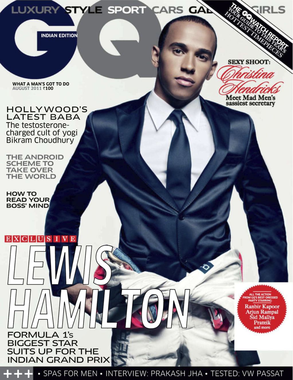 GQ India August 2011 — cover + editorial — Lewis Hamilton,Freddy Daruwala,Akshay Oberoi