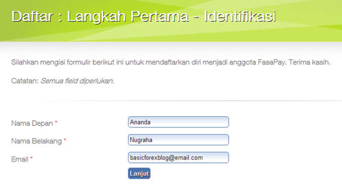 Formulir pendaftaran website Fasapay