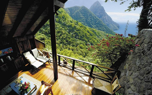 Living room cum balcony interior design by the mountains