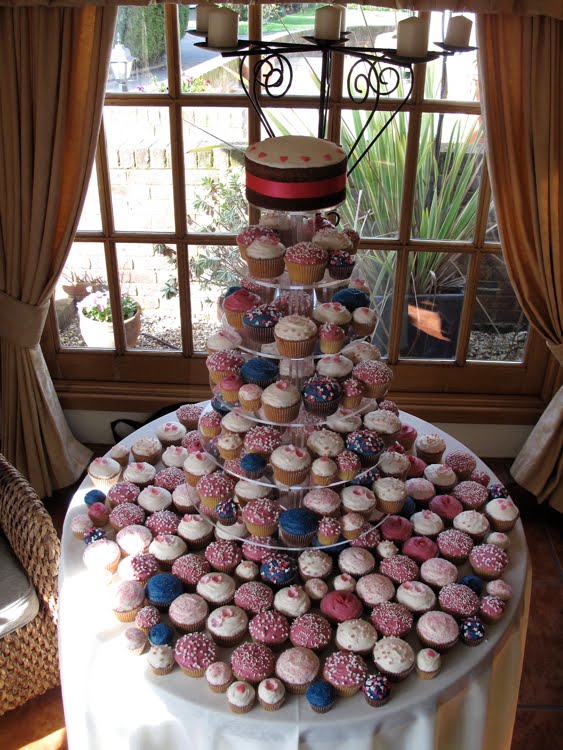 Here 39s a wedding tower we did for Anne in a hot pink and navy blue kinda 