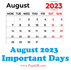 August important days 2023 India