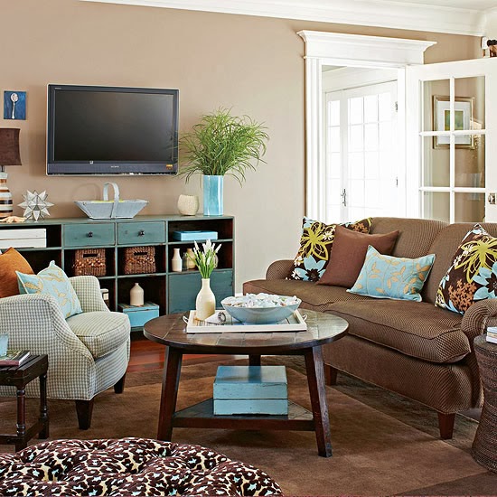 Turquoise And Tan Living Room