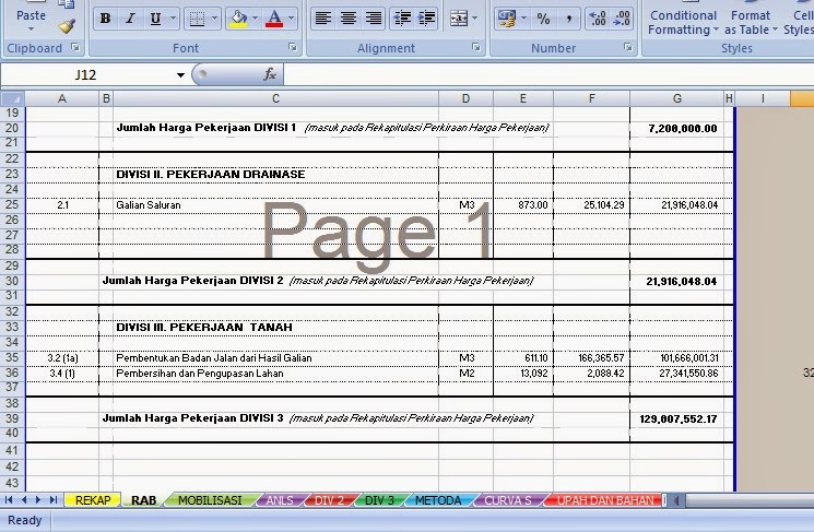 CONTOH RENCANA ANGGARAN BIAYA PEKERJAAN JALAN